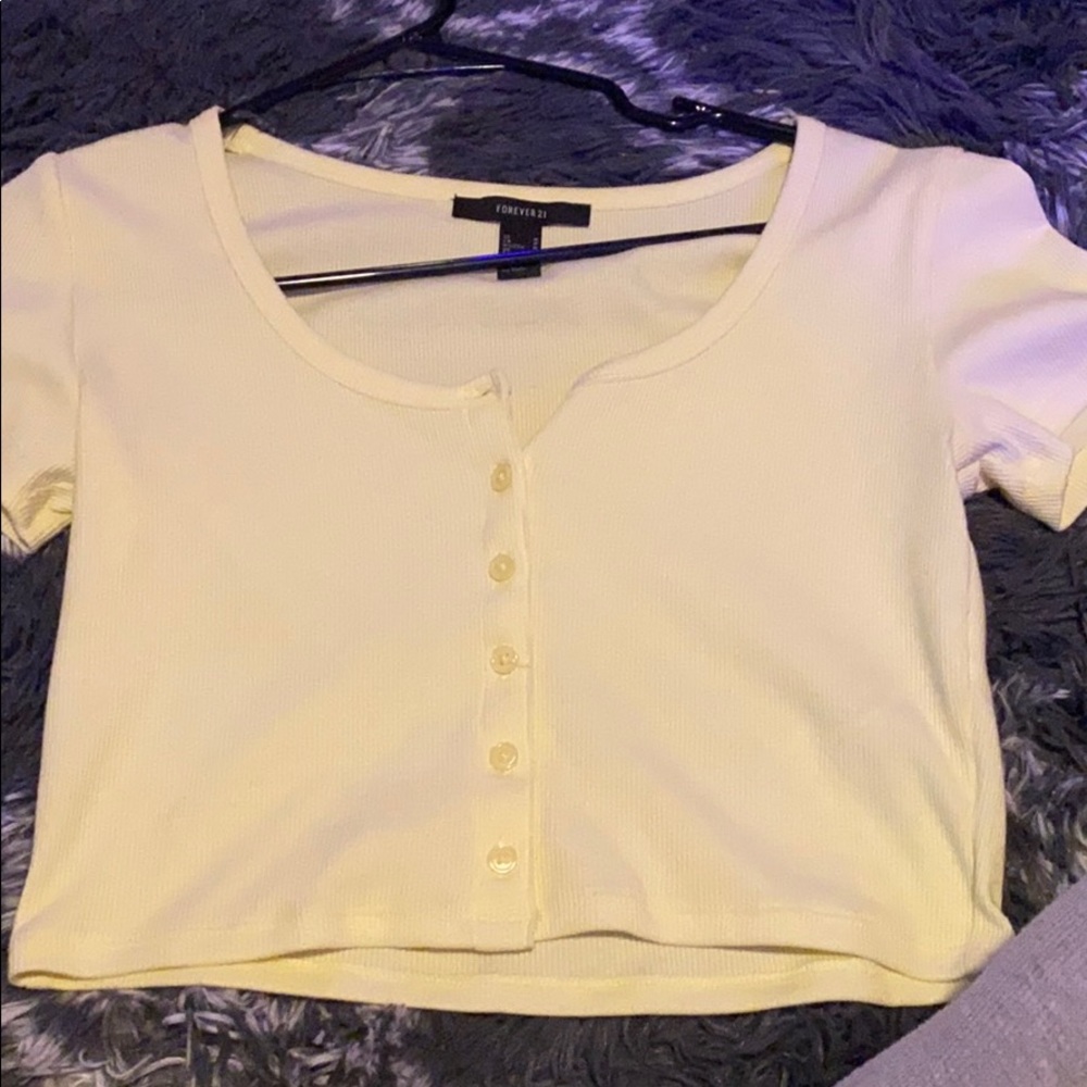 yellow button up crop top